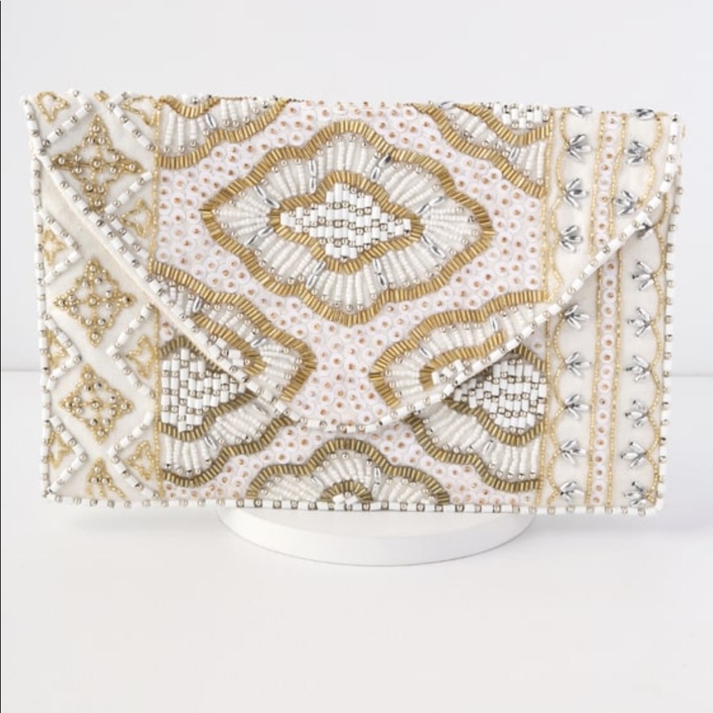 Etched In Stone Cream Beaded Clutch